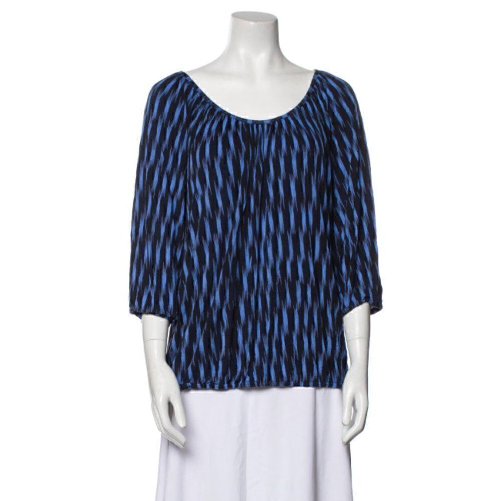 Michael Michael Kors Blouse Blue Striped Three-Quarter Sleeve Scoop Neck Small